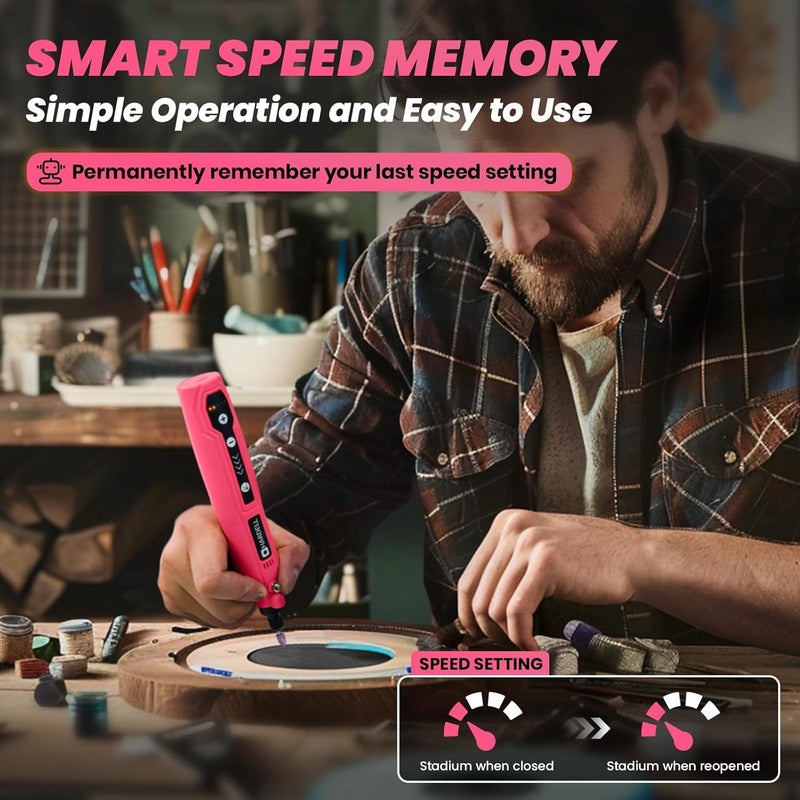 ARDELL Mini Cordless Rotary Tool, 5-Speed 3.7V Rechargeable Rotary Tool Kit with 69 Accessories, USB Charging Multi-Purpose DIY Tool for Sanding, Polishing, Drilling, Engraving(Pink 69pcs) - Image 3